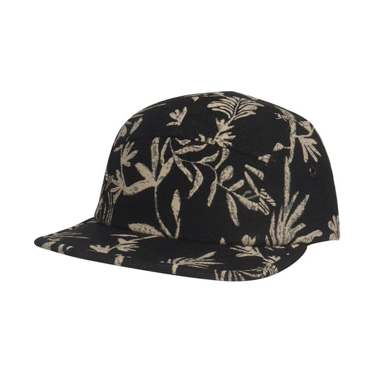 Black Leaf Jacquard 5 Panel Hat Camp Cap | Nature Pattern Streetwear Hat | HatPhile