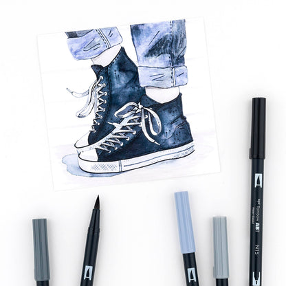 Dual Brush Pen Art Markers: Grayscale - 10-Pack