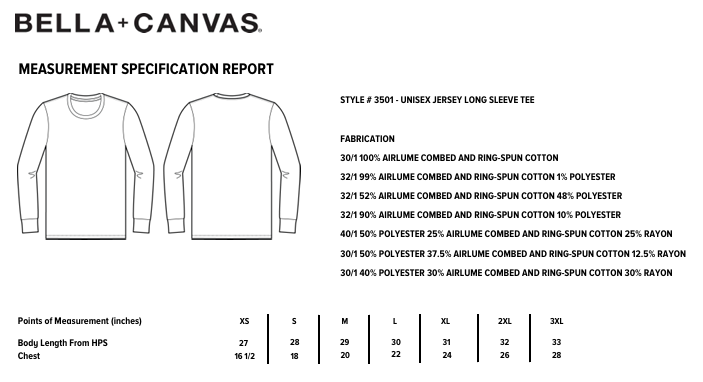 BELLA + CANVAS - Unisex Jersey Long Sleeve Tee (3501)