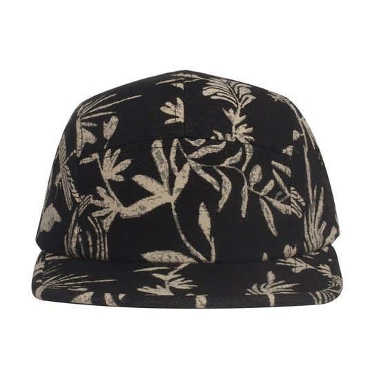 Black Leaf Jacquard 5 Panel Hat Camp Cap | Nature Pattern Streetwear Hat | HatPhile