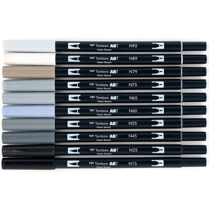 Dual Brush Pen Art Markers: Grayscale - 10-Pack